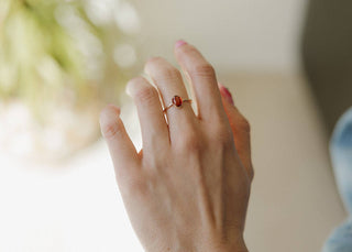 Red Garnet Oval Gemstone Ring - Gold