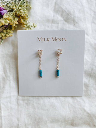 Milk Moon | Moonstone & Turquoise Chain Studs