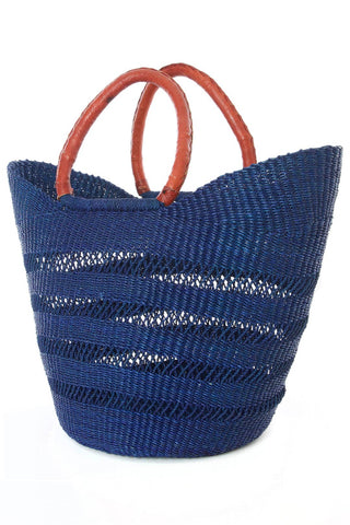 Navy Blue Lacework Wing Shopper with Leather Handle