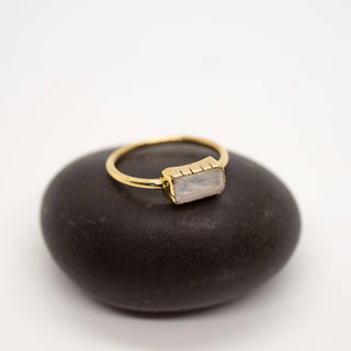 Brass Etched Prong Moonstone Ring