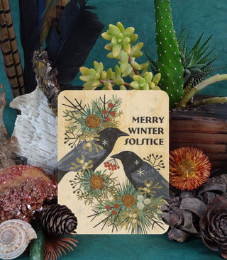 Winter Solstice Crow Wood Greeting Card