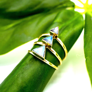 Brass Triple Triangle Moonstone Ring