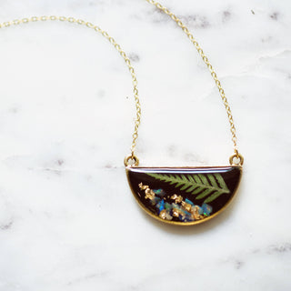 The Goldie ~Pressed Fern with Opal accents Pendant Necklace: 20"
