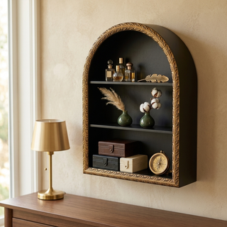Mireza Ornate Framed Black & Gold 3 Tier Wooden Wall Shelf