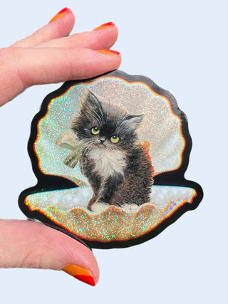 Tuxedo Kitty in Seashell Sticker - 3"