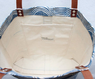 Wave Block Print Tote Bag in Blue