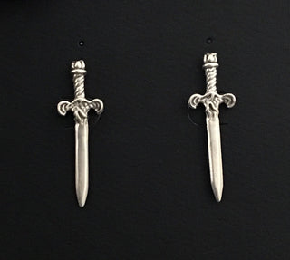 Dagger Stud Earrings in Silvertone or Brass