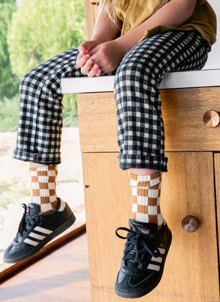 Rust & Cream Checkerboard - Kids Socks