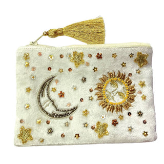 Sun and Moon Beaded Zipper Pouch