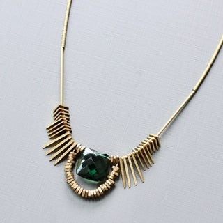 Tourmaline and Brass Art Deco Inspired Necklace