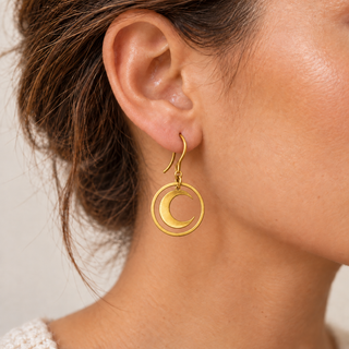 Crescent Moon in Hoop Earrings