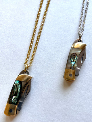 Mini Pocket Knife Necklace in Brass or Silver