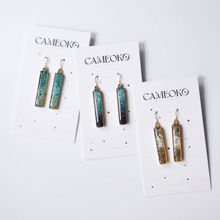 The Colorblock Gradient Gemstone Bar Dangle Earrings: Azurite-Malachite/ Chrysocolla/ Green Turquoise