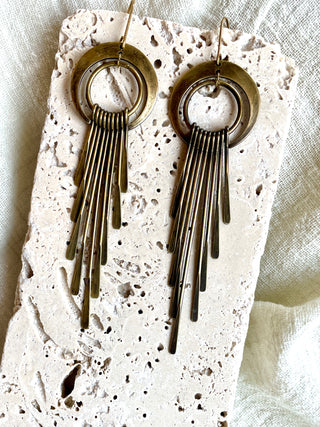 Indie South | Crescent Fringe Dangle Earrings - Long