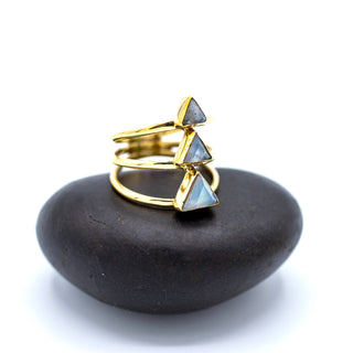Brass Triple Triangle Moonstone Ring