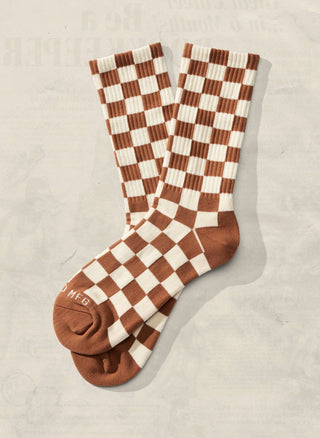 Rust & Cream Checkerboard - Kids Socks