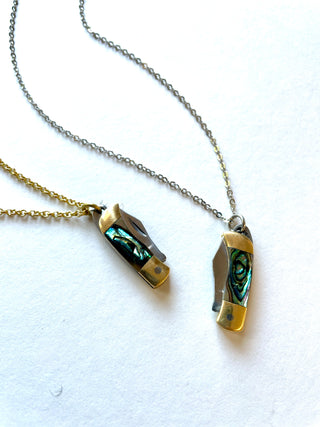 Mini Pocket Knife Necklace in Brass or Silver