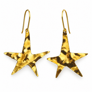 Wonky Hammered Brass Star Earrings