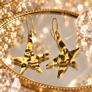 Wonky Hammered Brass Star Earrings