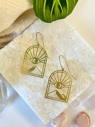 Shiny Brass Rising Eye Earrings