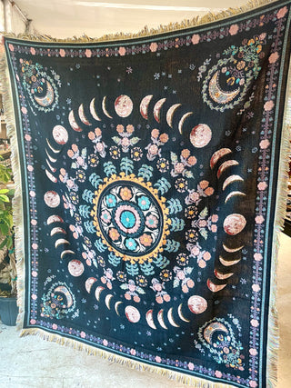 Floral Mandala MoonPhase Throw Blanket