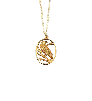 Raven in Oval Frame Bronze Pendant Necklace