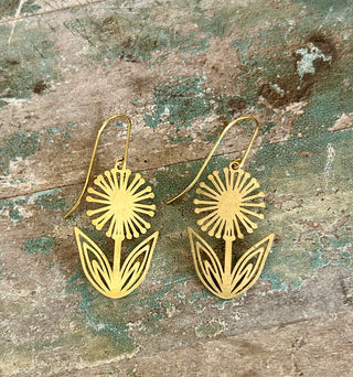 Brass Dandelion Flower Earring