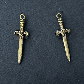 Dagger Stud Earrings in Silvertone or Brass