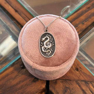 Sterling Snake Pendant with Floral Motif