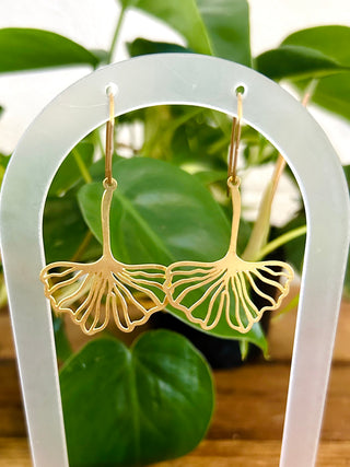 Shiny Brass Ginkgo Outline Earrings