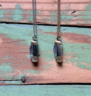 Mini Mother of Pearl Pocket Knife Necklace in Brass or Silver