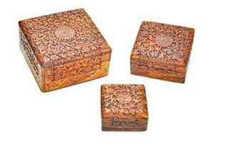 Floral Carved Square Box--3 Sizes