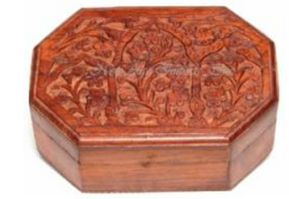 Floral Carved Octagon Box - 4X6