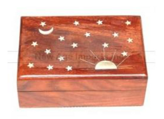 Celestial Rising Sun Wood Box - Brass Inlay