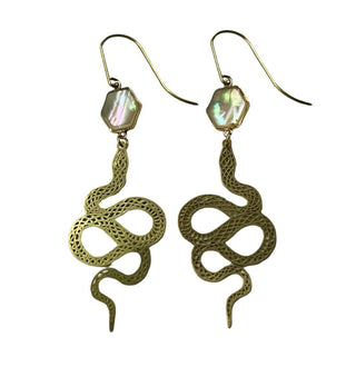 Mother of Pearl Hexagon Dangle Serpent Earrings