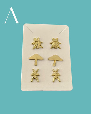 Assorted Brass Stud Earring - 3 Pair Sets