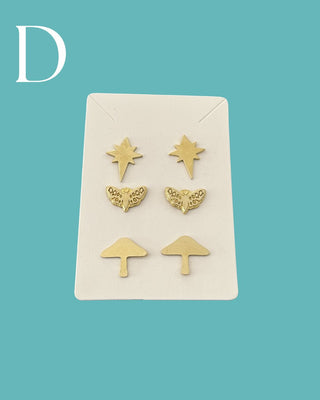 Assorted Brass Stud Earring - 3 Pair Sets