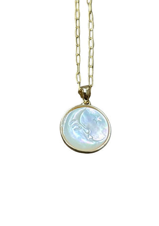 Mother of Pearl Celestial Moon Face Pendant Necklace