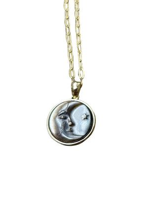 Mother of Pearl Celestial Moon Face Pendant Necklace