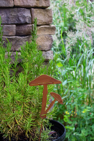 Painted Sticky Cap Mushroom Pick - Metal Garden Yard Art