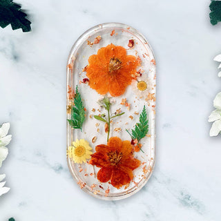 Handmade Trinket Dish - Clear w/ Orange & Yellow Flowers