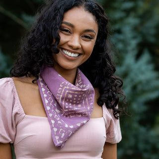 Block Printed Bandana - Mauve Pink Geometric Diamond Print