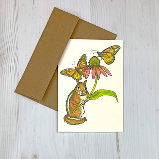 Chipmunk Coneflower Monarch 5x7" Notecard