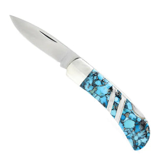 Gemstone Exotics Lockback Knife - Single: Green Turquoise/Abalone/Bronze