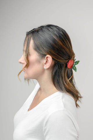 Red Pomegranate Fruit Hair Claw w/ Butterfly Clip Handle