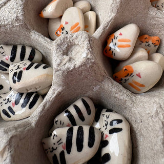 Tiny Hand-Sculpted Ceramic Cats with Heart – Assorted Designs