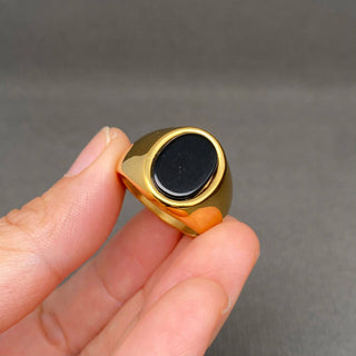 Black Onyx 18K Gold-Plated Signet Ring - Silver