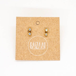 Tiny Stone Brass Stud - Emerald