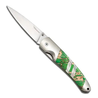Gemstone Exotics 4" Linerlock Knife - Single: Obsidian/Abalone/Bronze