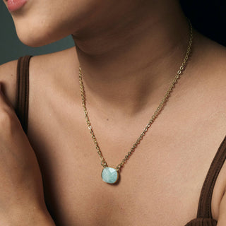 Gold Plated Necklace with Semi-Precious Stone - Amazonite